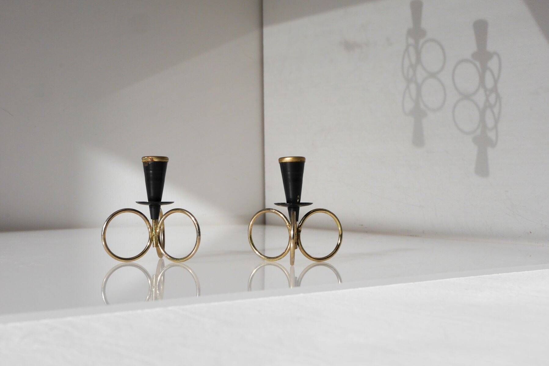 Mid-century modern metal candlestick holders by Gunnar Ander for Ystad Metal, Sweden, set of 2