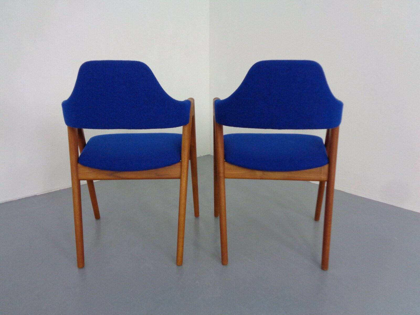 Set of Compass Chairs in Teak and Kvadrat Hallingdal 65 by Kai Kristiansen for Schou Andersen, 1960s