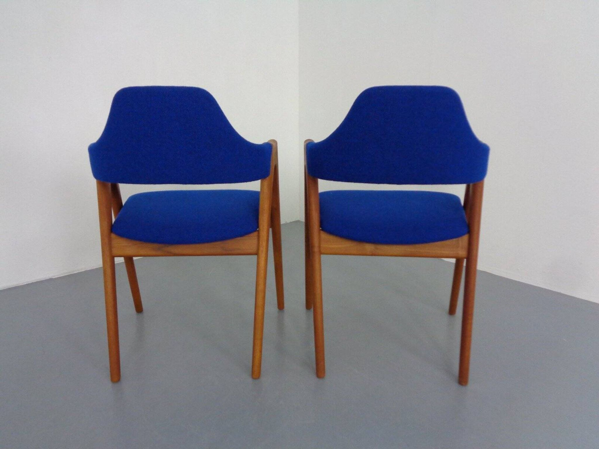 Set of Compass Chairs in Teak and Kvadrat Hallingdal 65 by Kai Kristiansen for Schou Andersen, 1960s