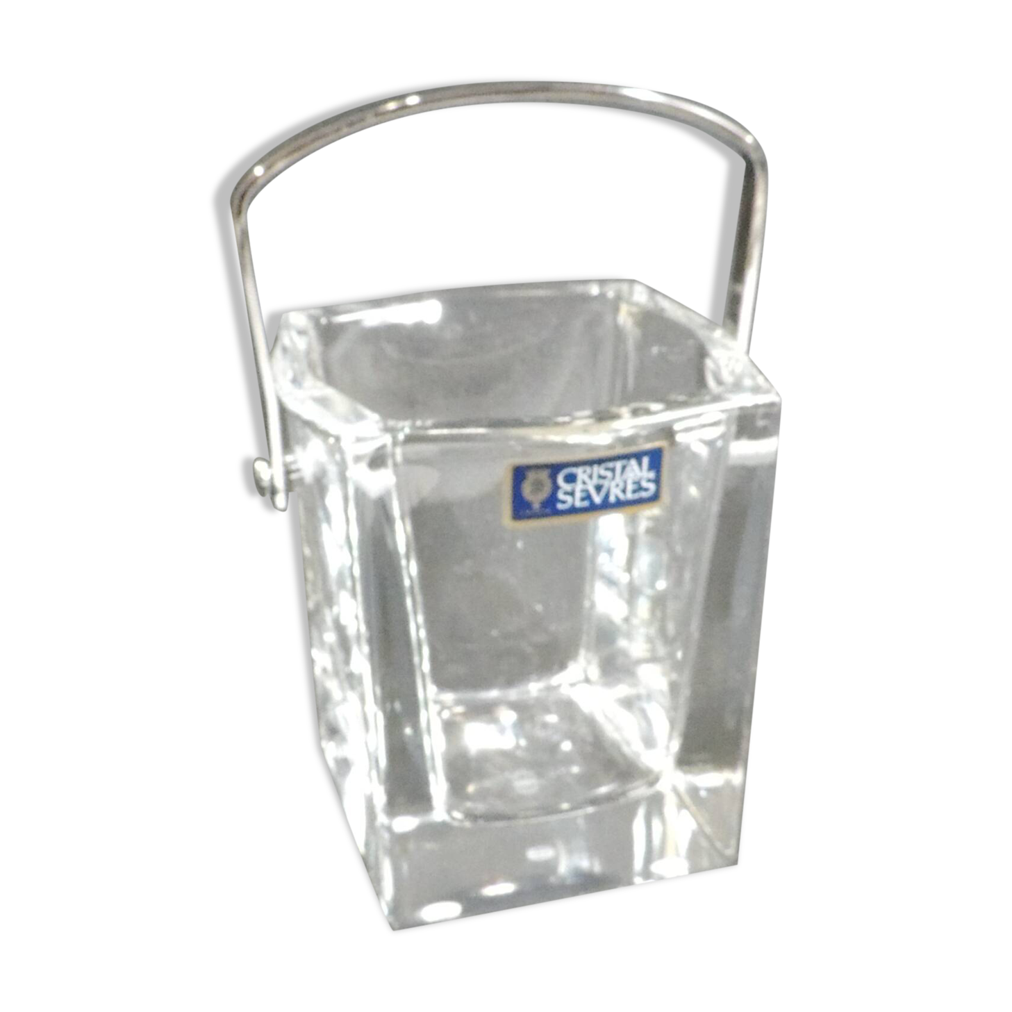 Crystal ice bucket from Sèvres, signed, vintage French design, ice bucket.