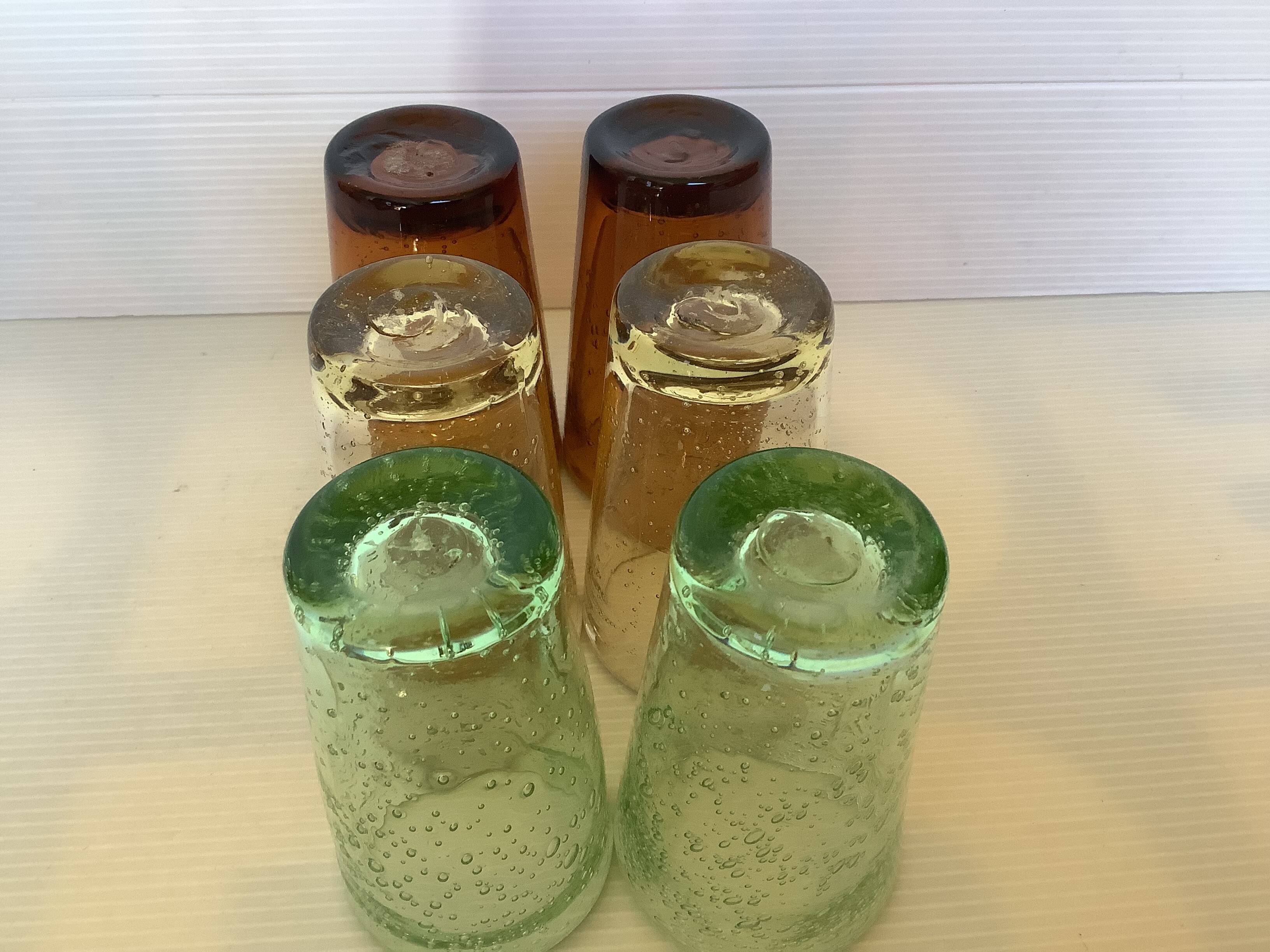 Six asymmetrical glasses with bubbles biot glassware