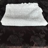 White cotton bedspread - throw with geometric chevron pattern