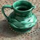 Carafe, pitcher in enamelled ceramic, slip, green, numbered 6183, vintage