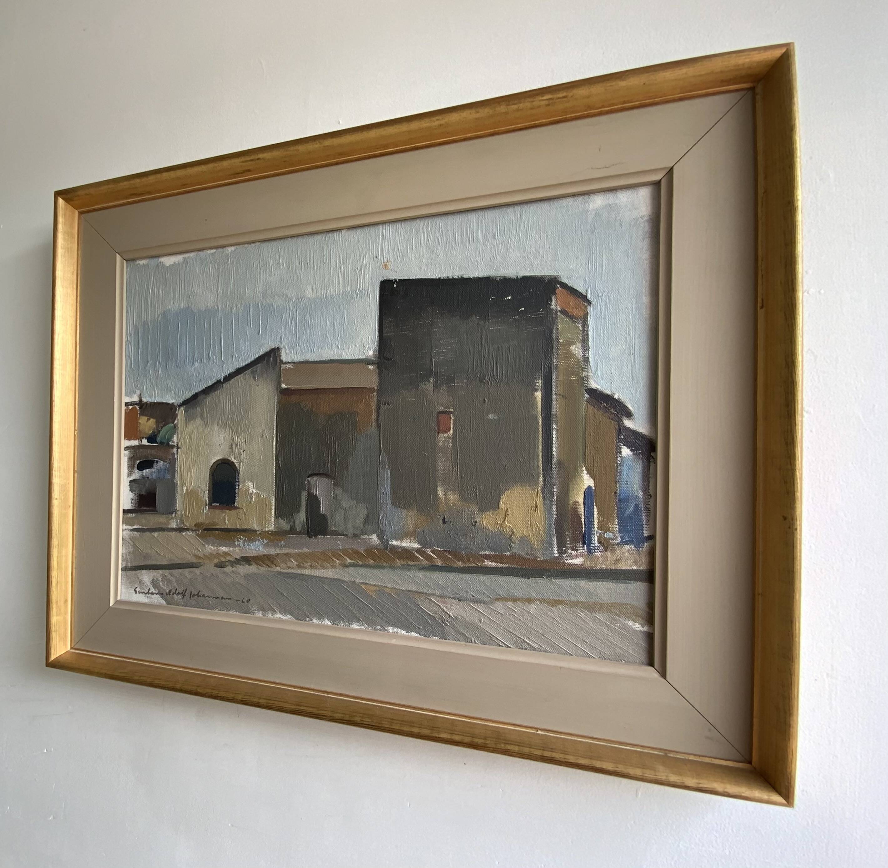 Huile sur toile vintage signée moderniste Gustav Adolf Johansson années 1960