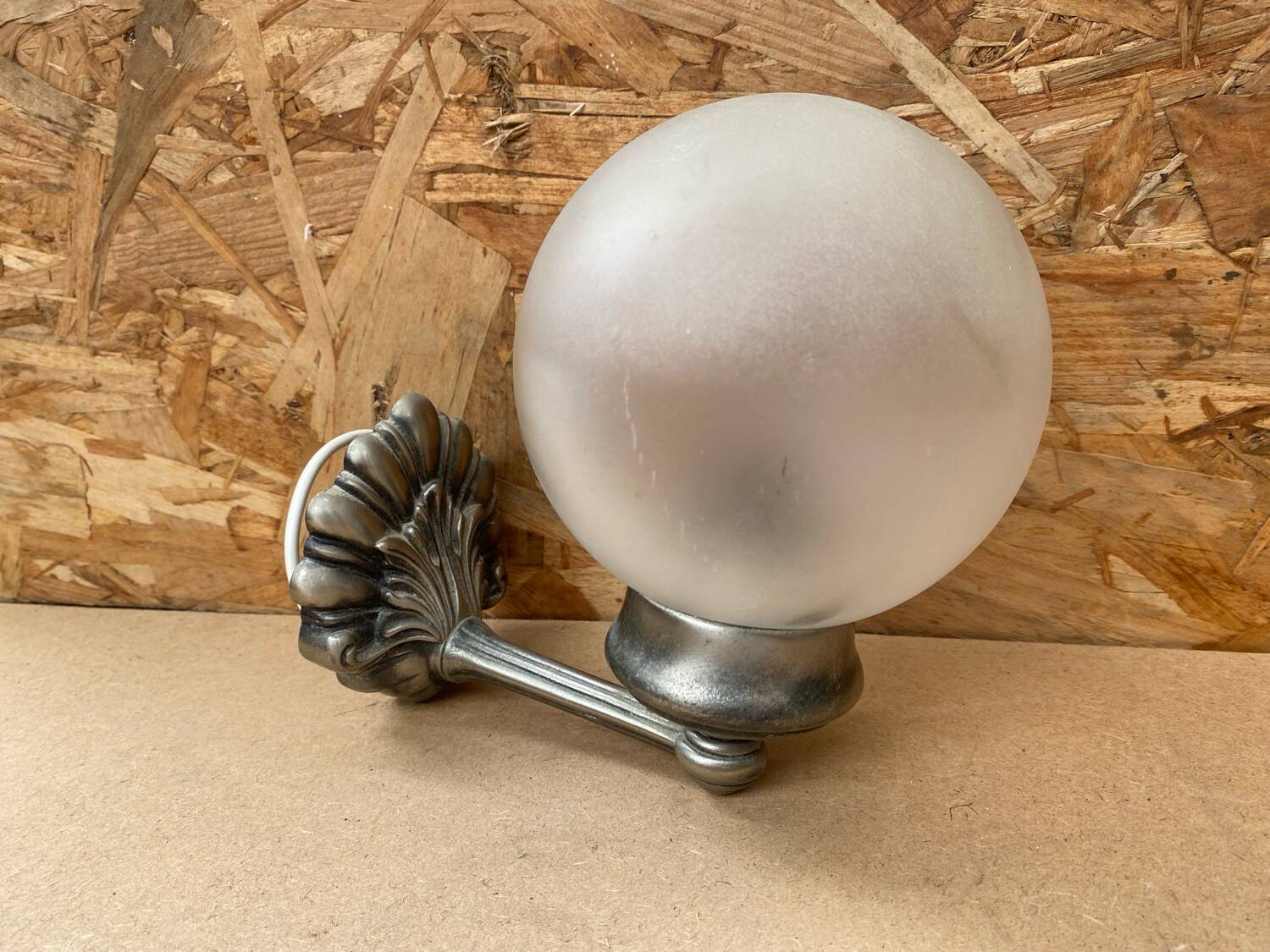 Old Grey Metal Wall Lamp + Vintage Glass Ball