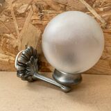 Old Grey Metal Wall Lamp + Vintage Glass Ball