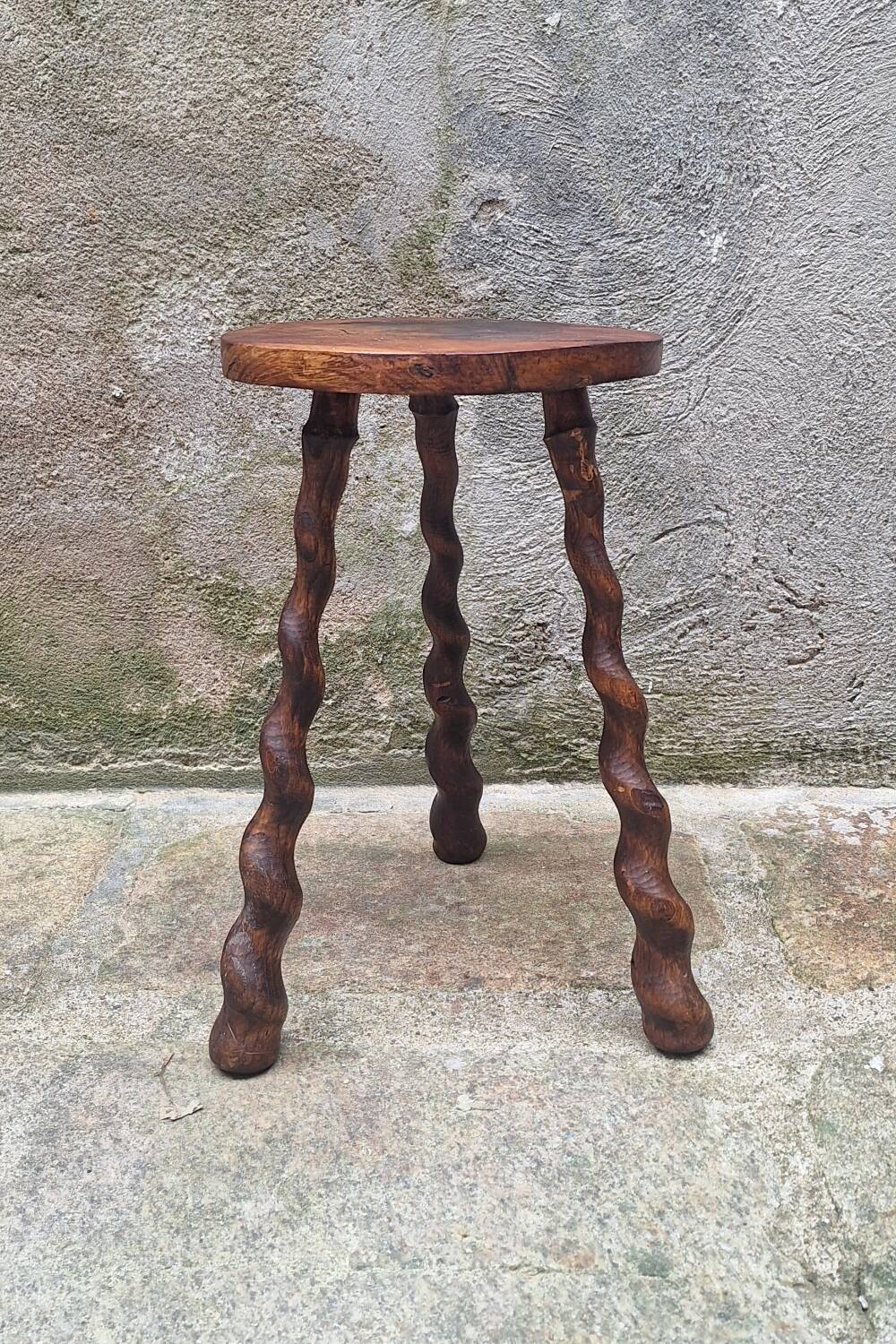 Turned wooden tripod stool