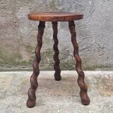 Turned wooden tripod stool
