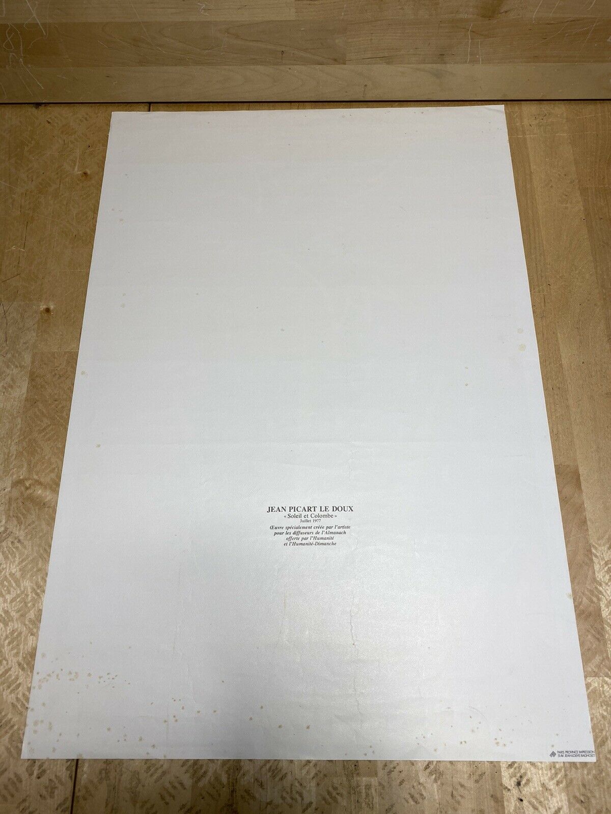 Poster jean picart the sweet "soleil and colombe" july 1977, "humanity"