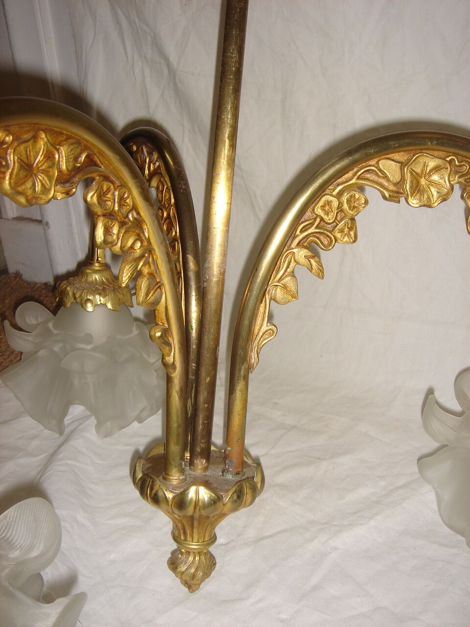 Chandelier bronze 3 tulip glass beginning XX