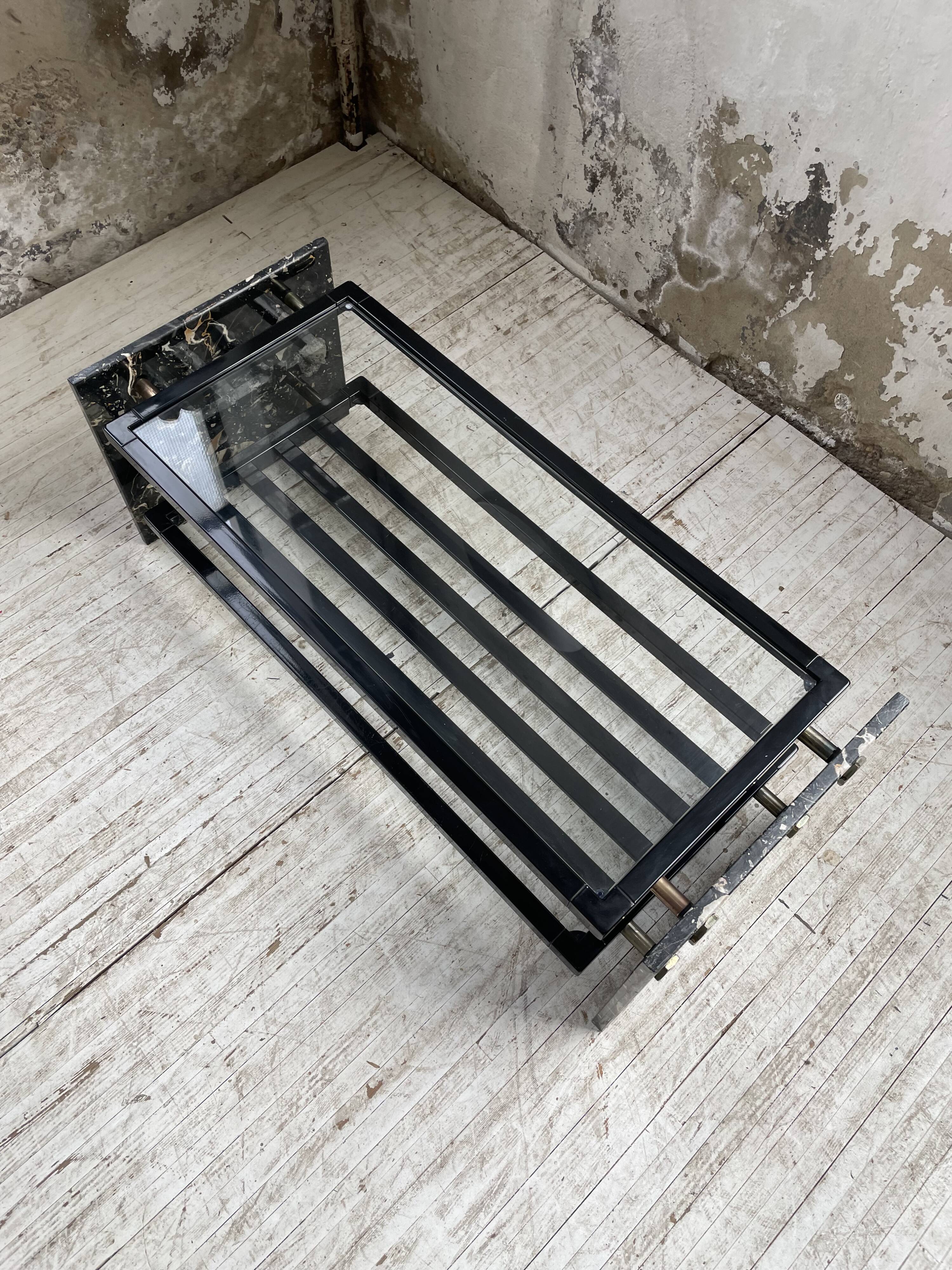 Coffee table year 80 Italian marble and glass