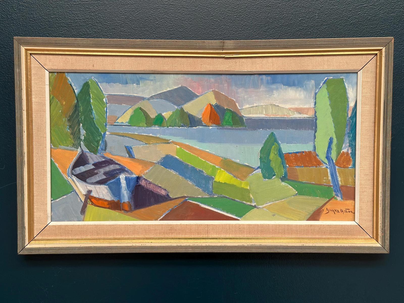 Original Mid Century Swedish Oil On Canvas — Fractured Horizon By Yngve Andersson — Signed — Vintage & Framed — 34 × 62 Cm (13.4" × 24.4")