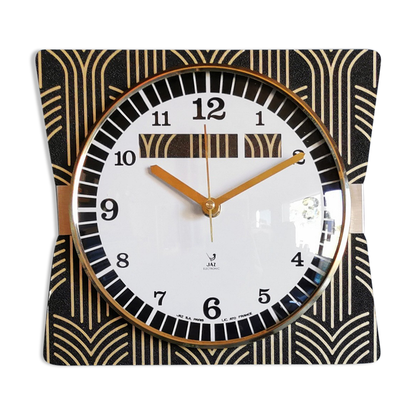 Vintage clock silent rectangular wall clock "jaz black gold"