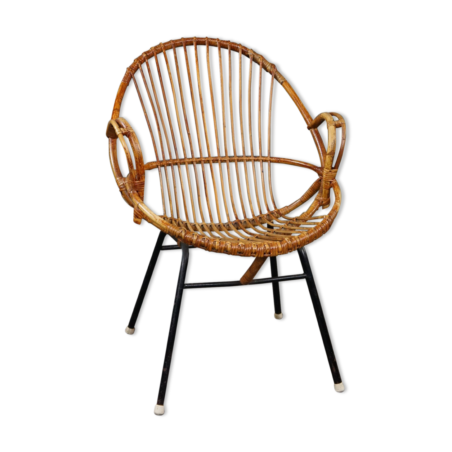 Dark rattan armchair with armrests Dutch Design 1960