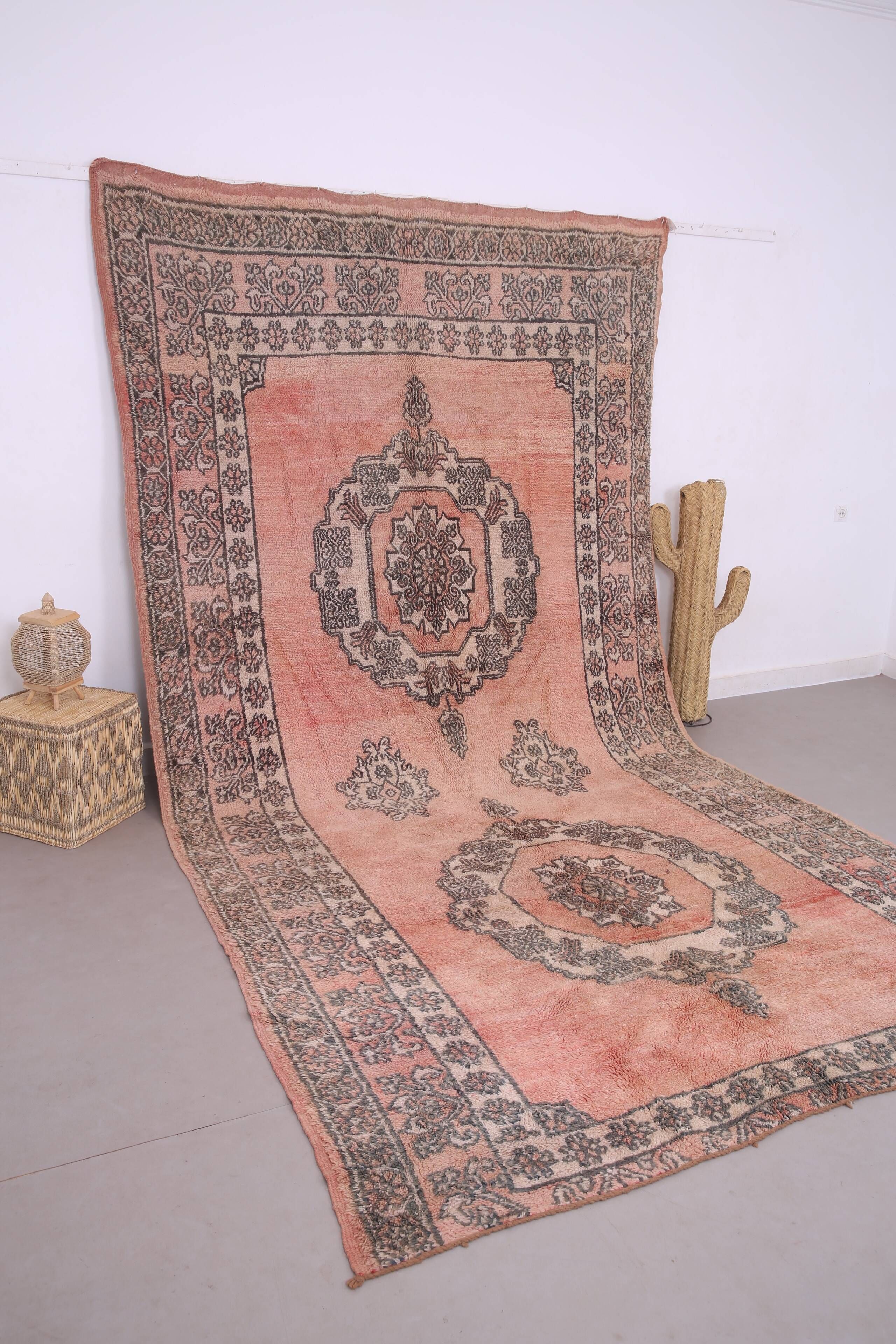Tapis berbère en laine vintage marocain rose grand 212 x 394 cm, tapis fait main