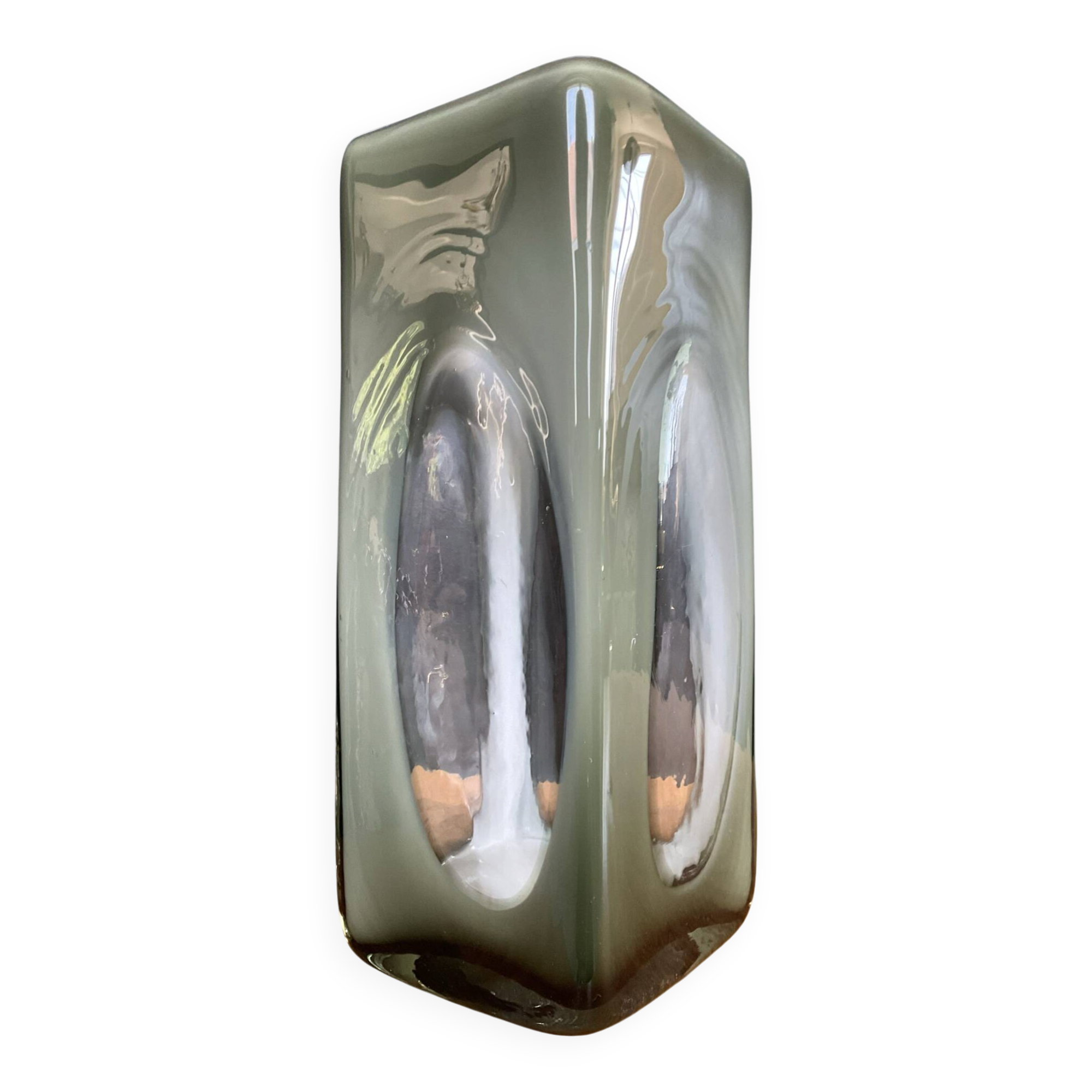 Space Age vase in double-layered smoked and white glass.