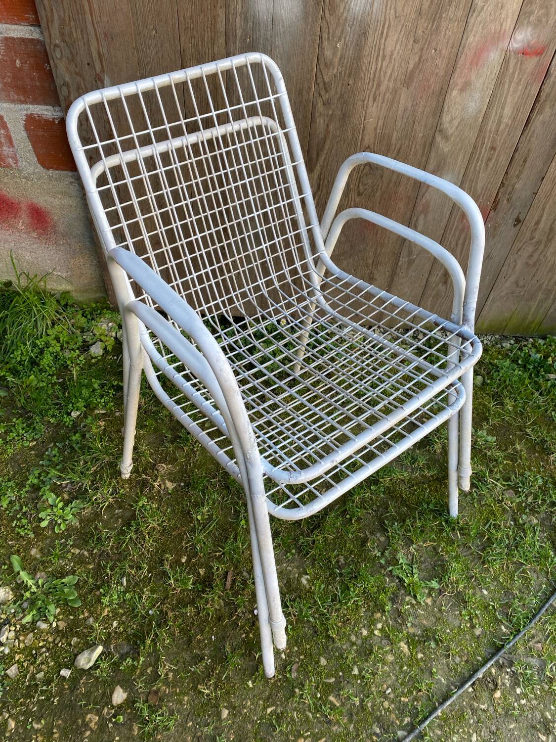 Pair of Antique EMU RIO Armchairs in White Metal Vintage