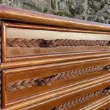 Wooden and rattan chest of drawers with woven handles