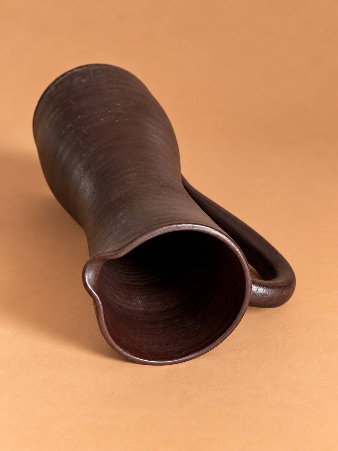 Brown stoneware jug, vintage wabi-sabi style