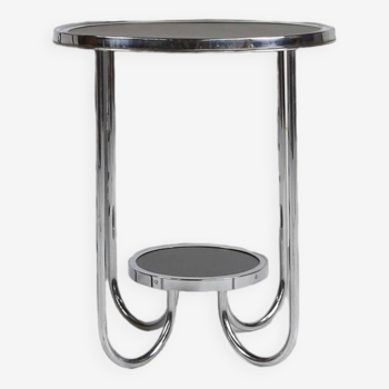 Stylish Bauhaus side table with chrome and black lacquered wood, Germany, 1930s