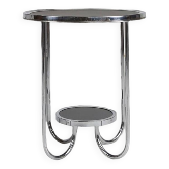 Stylish Bauhaus side table with chrome and black lacquered wood, Germany, 1930s