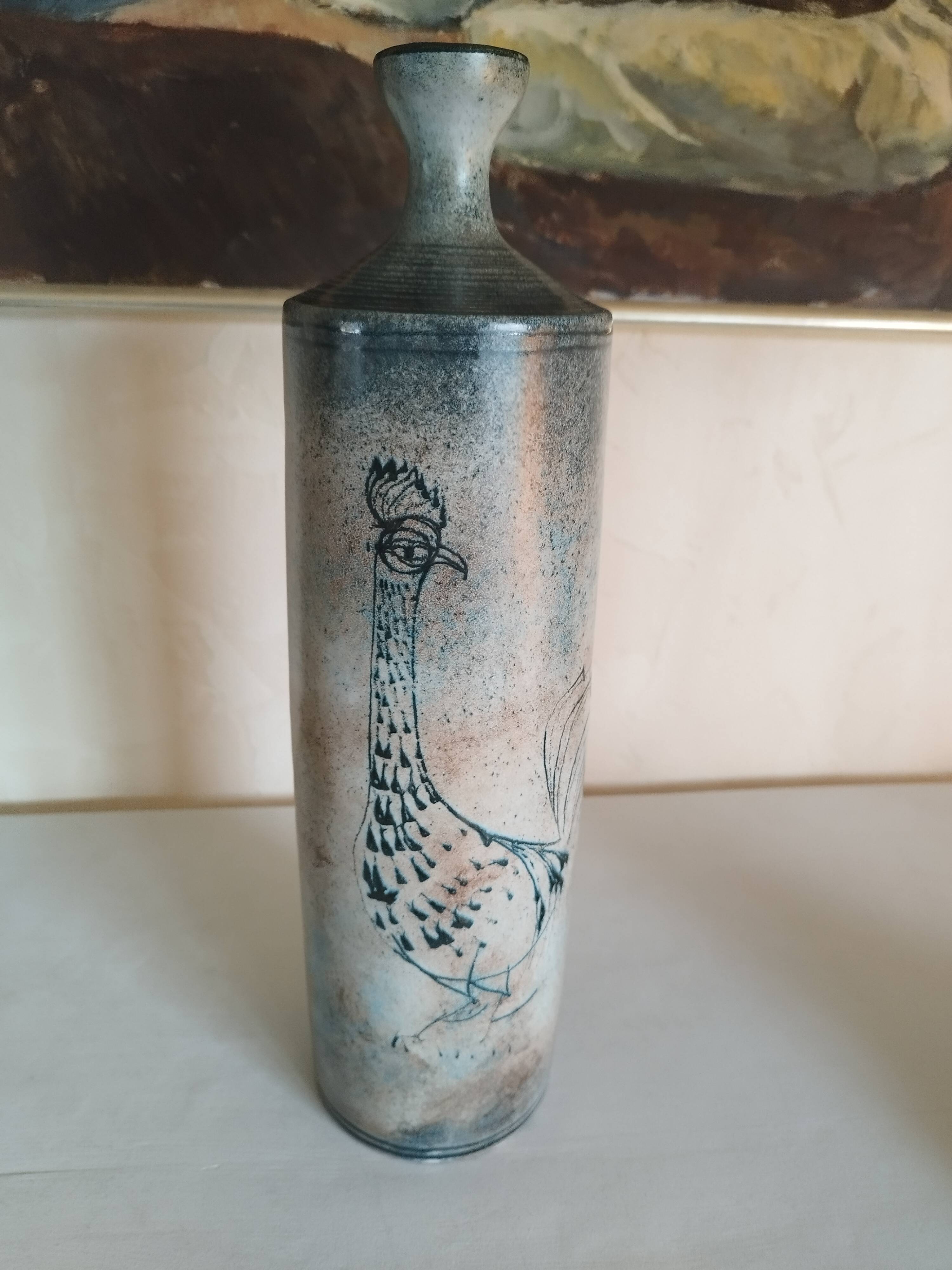 Bottle vase with a rooster design Atelier Roy Montgolfier