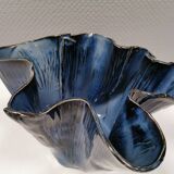 Very special vase in “folded” bluish glazed clay.