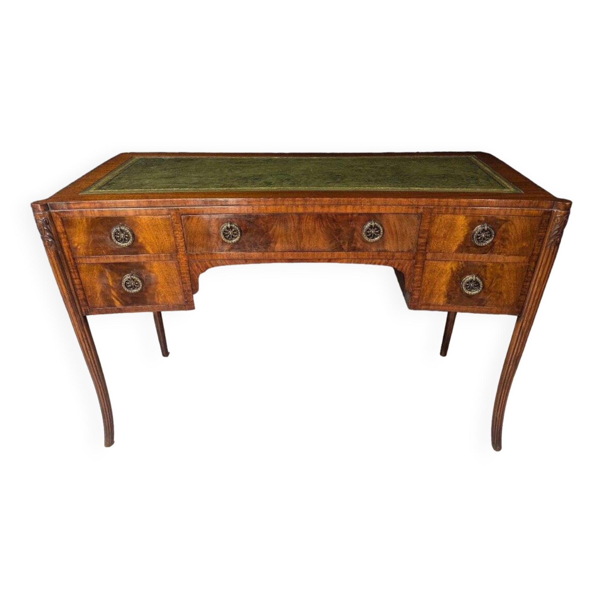 Art Deco desk in curved mahogany veneer.