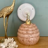 Vintage globe wall light in pink Clichy glass