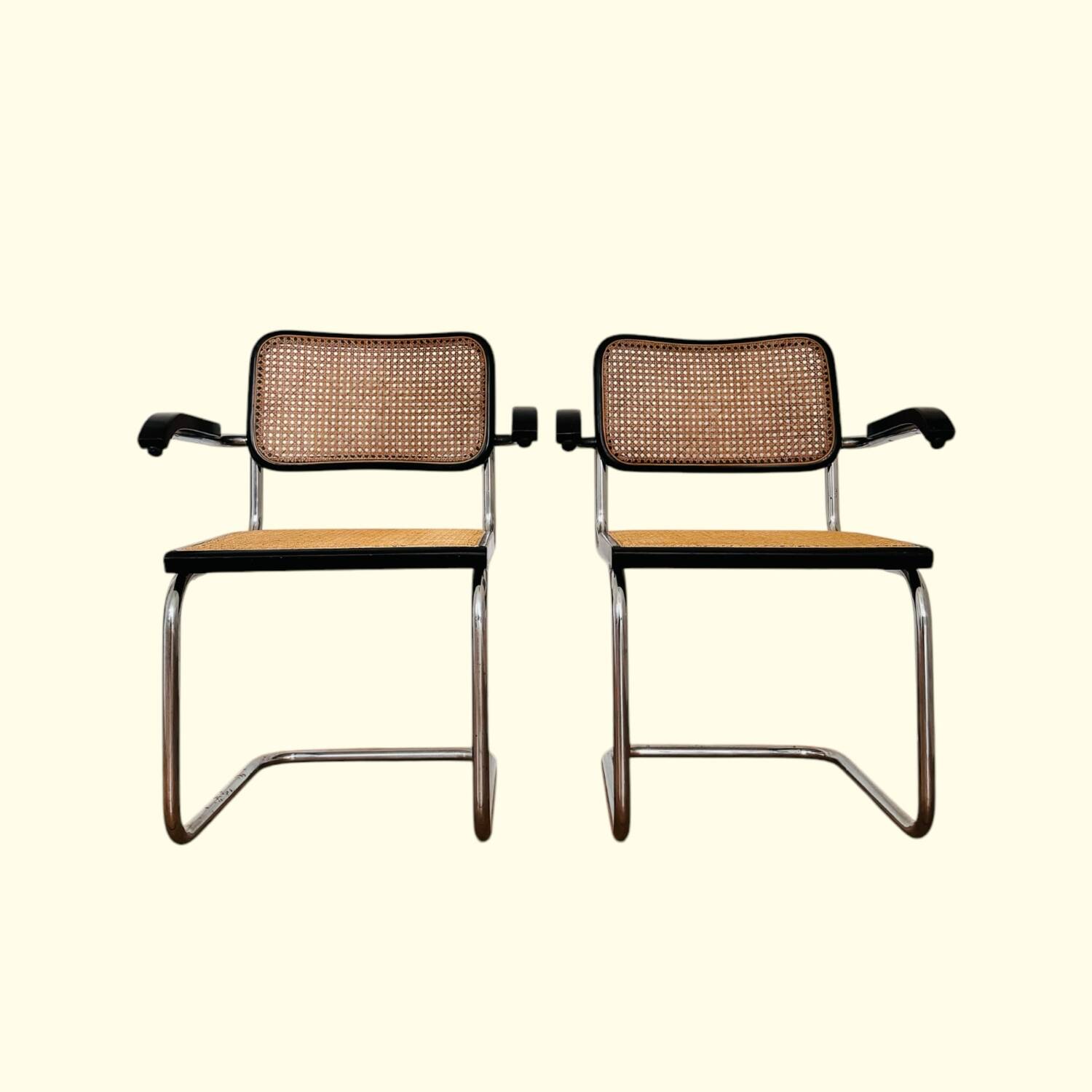 Pair of B64 armchairs with armrests Marcel Breuer