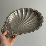 Large silver-plated metal dish, shell shape