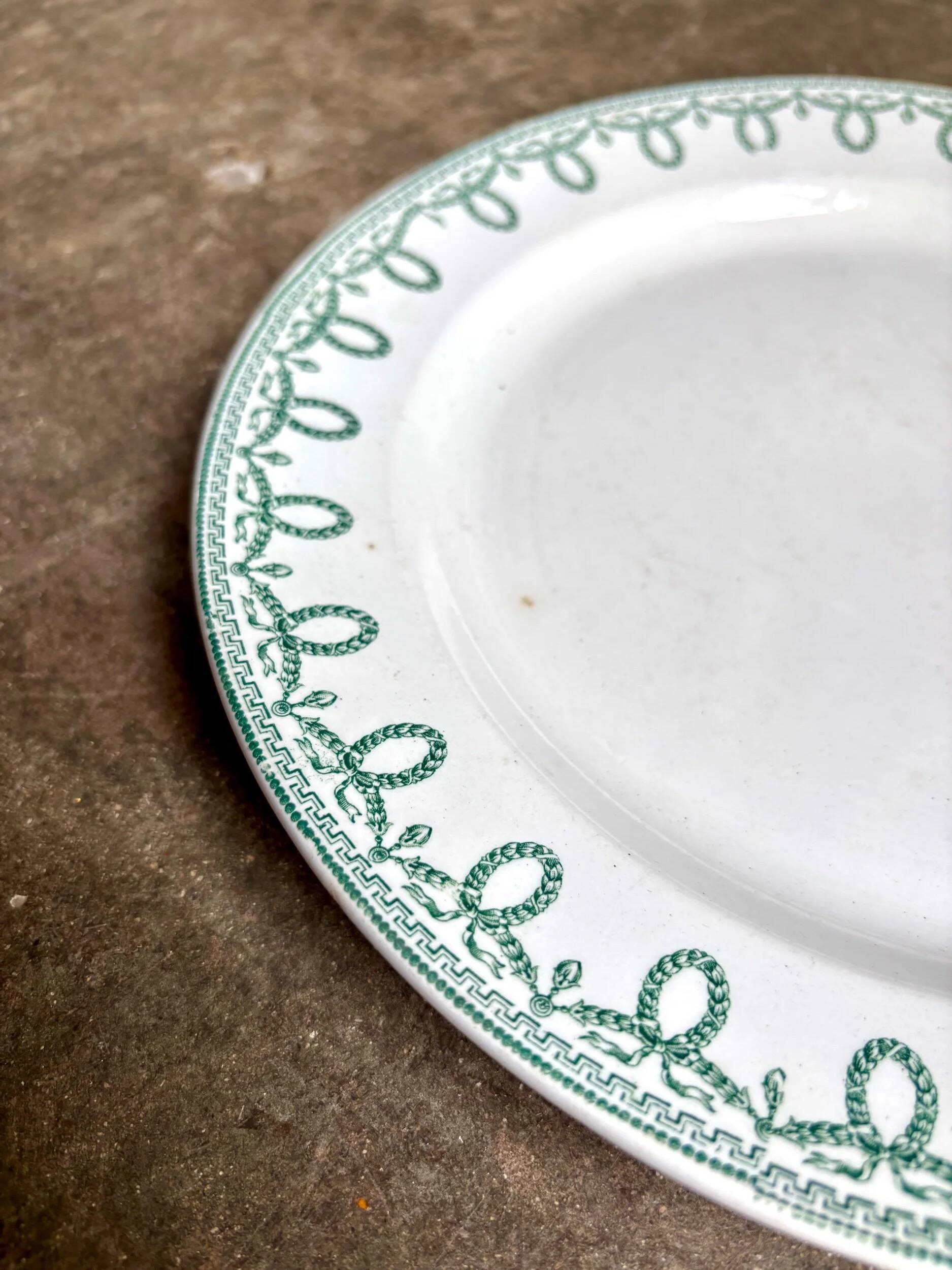 Boch Frères Keramis round dish in green ironstone, "Bonaparte" service