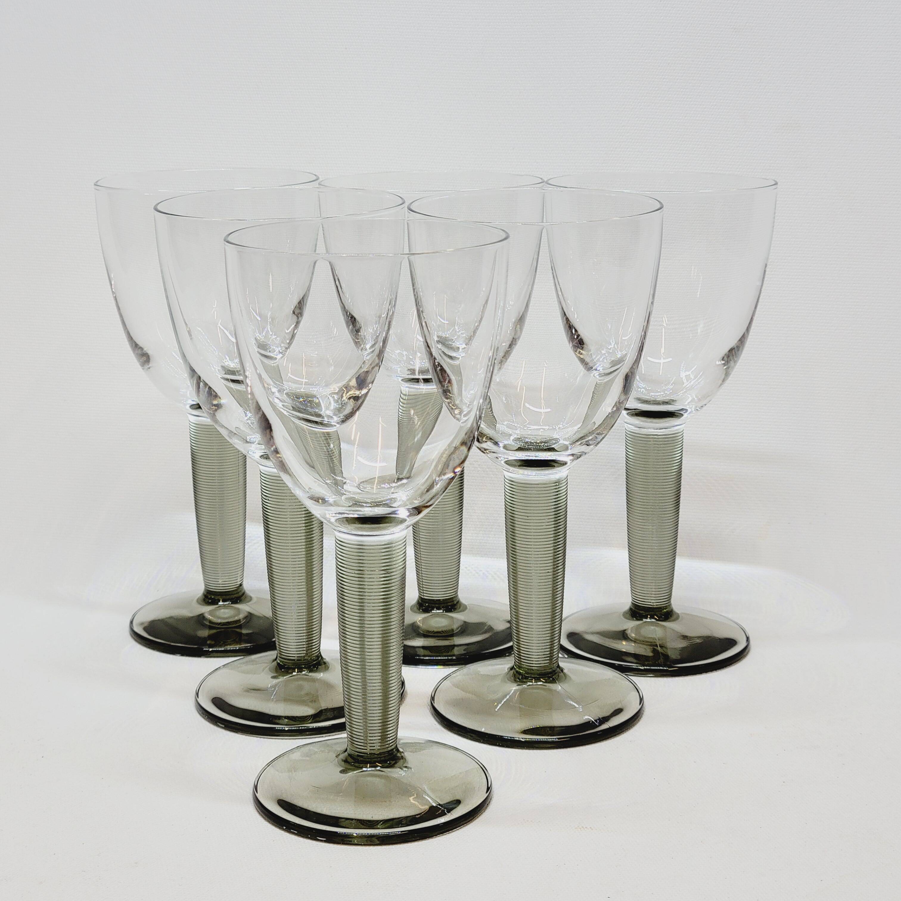 6 verres à vin vintage Bormioli Rocco en cristal gris strié
