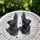Ancient cast iron chenets, bust of long woman mat