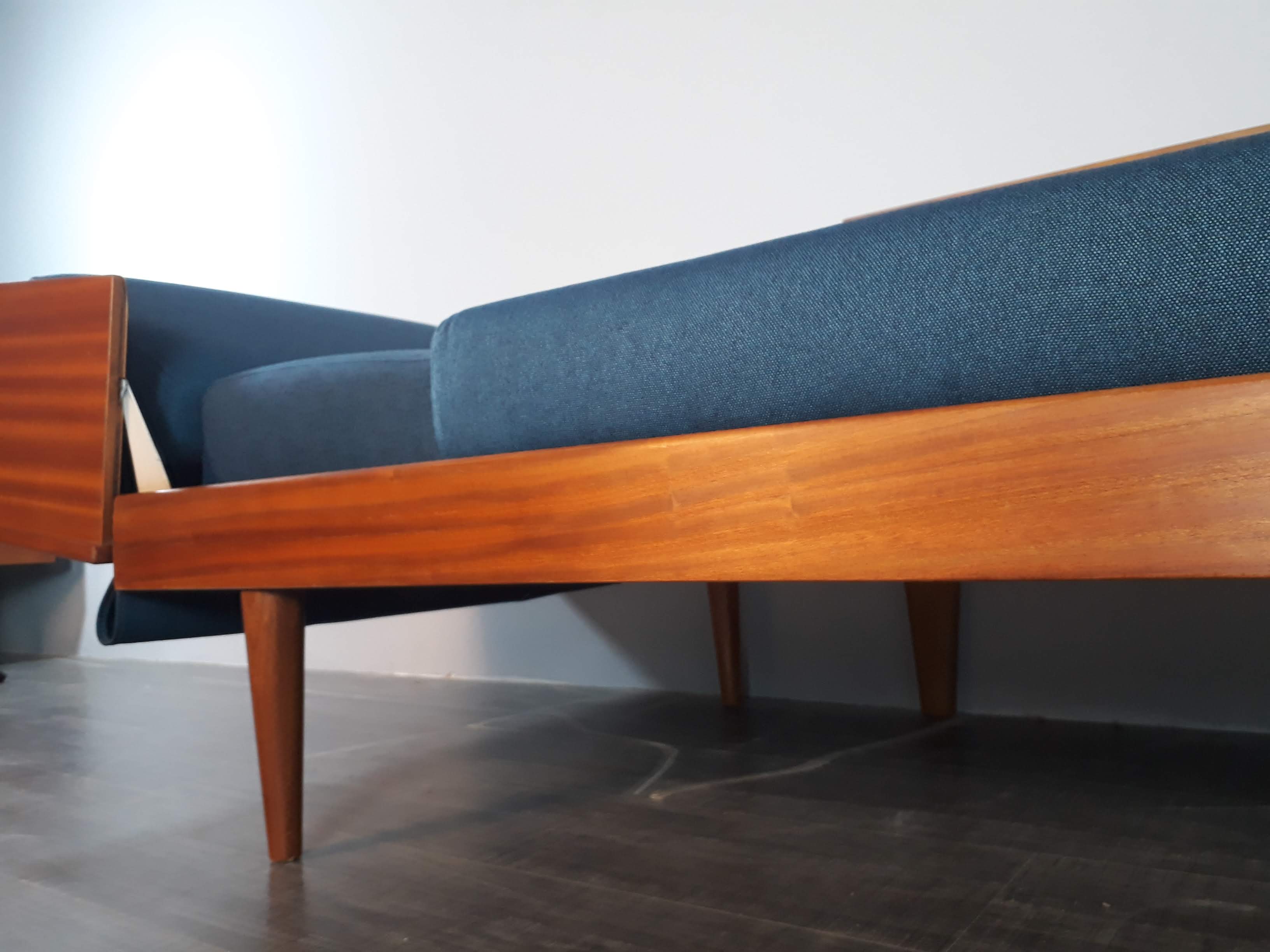 Daybed Teak Sofa and Blue Fabric Design Ingmar Relling, Norwegian 1960