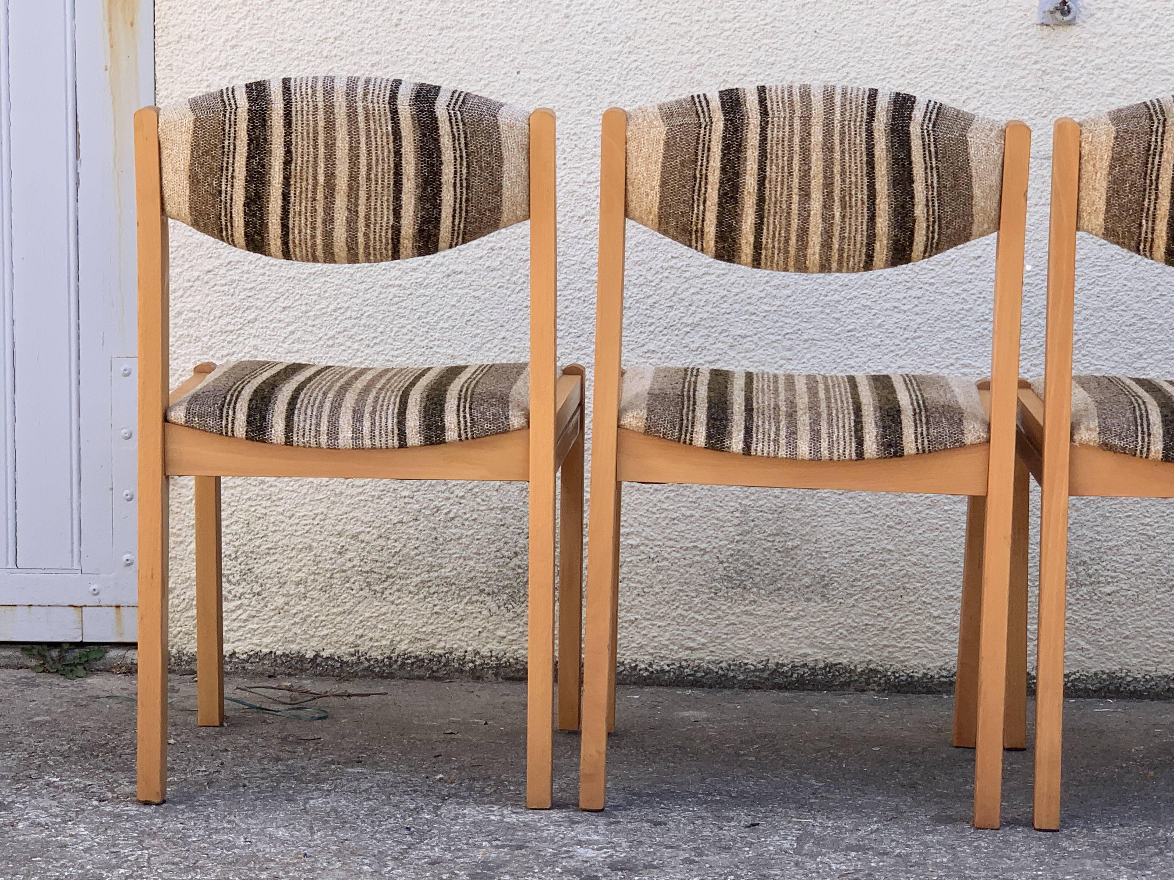 Suite of 4 chairs self beech brass and wool 1960
