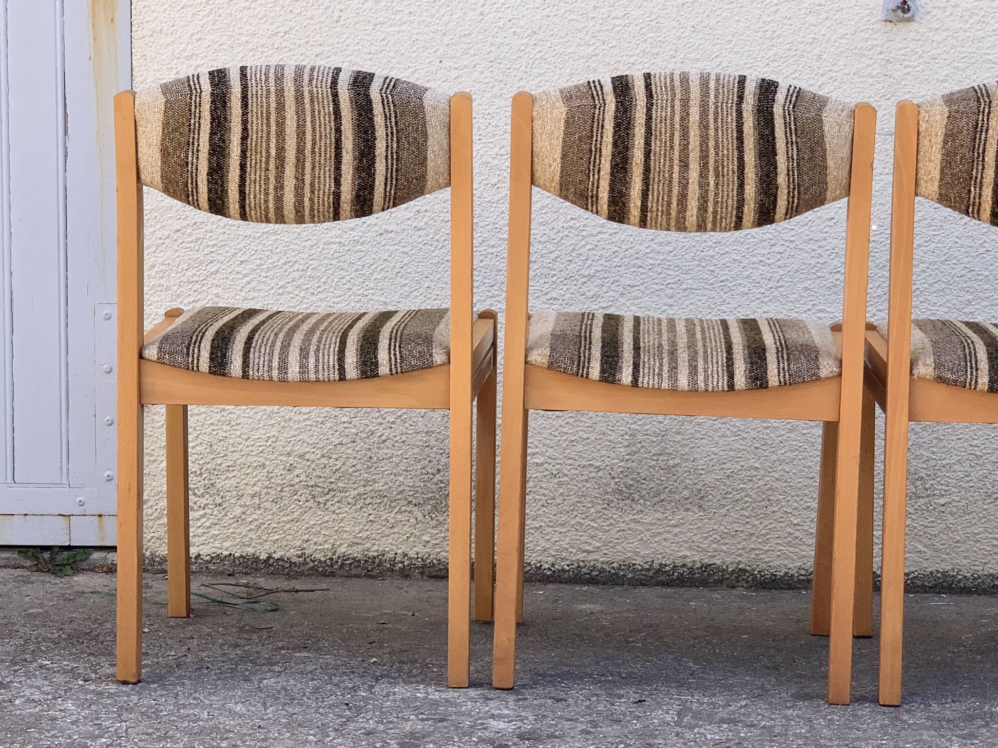 Suite de 4 chaises self hêtre laiton et laine 1960