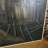 Oil painting on canvas of the interior of a boat from the 50s/70s