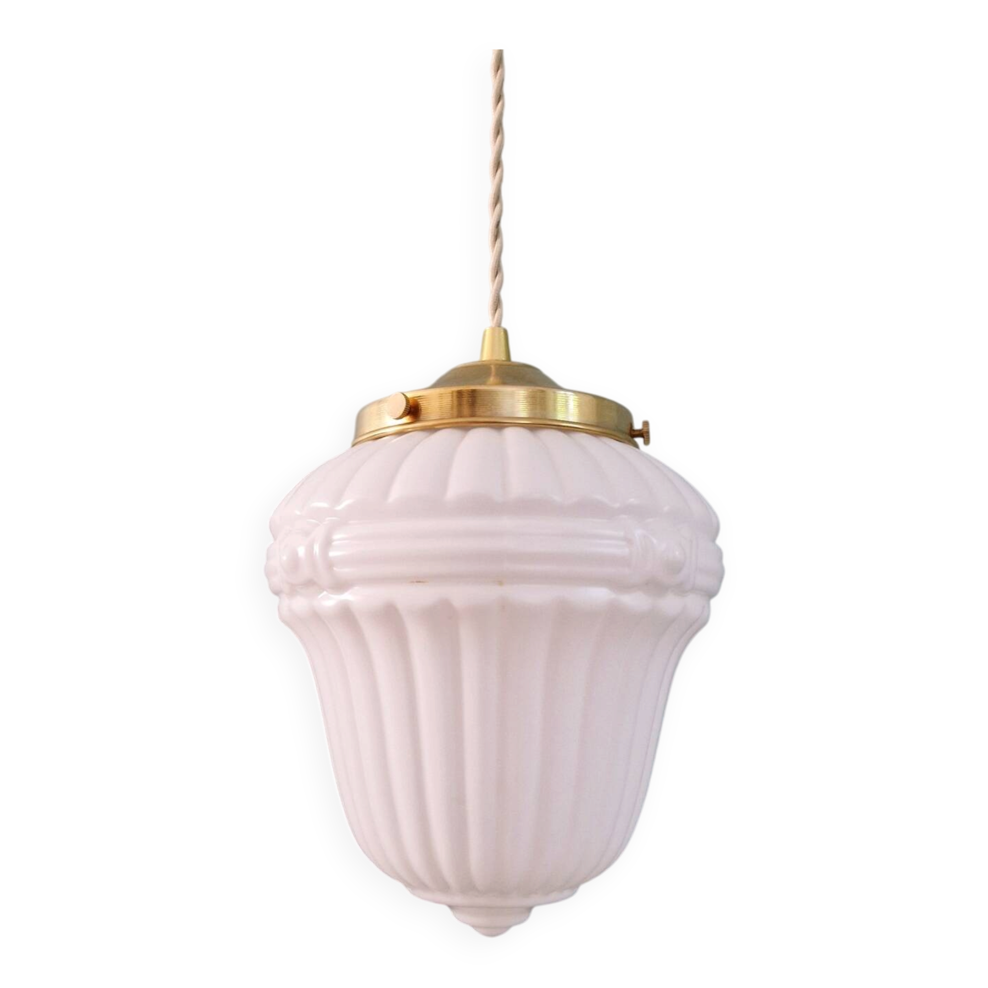 Art Deco suspension in pressed white glass, 1920s-30s.