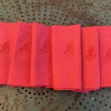 6 large cherry dyed damask cotton napkins, MB monogram, floral weave pattern