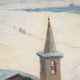 Ancient painting by Leonardo Roda, winter landscape, 19th century.