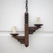 Wooden pendant light, vintage pendant light, 2-light wooden hanging lamp, Gothic