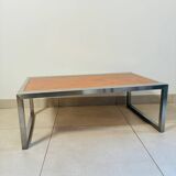 Vintage coffee table in elm burl and stainless steel base – Design 1970
