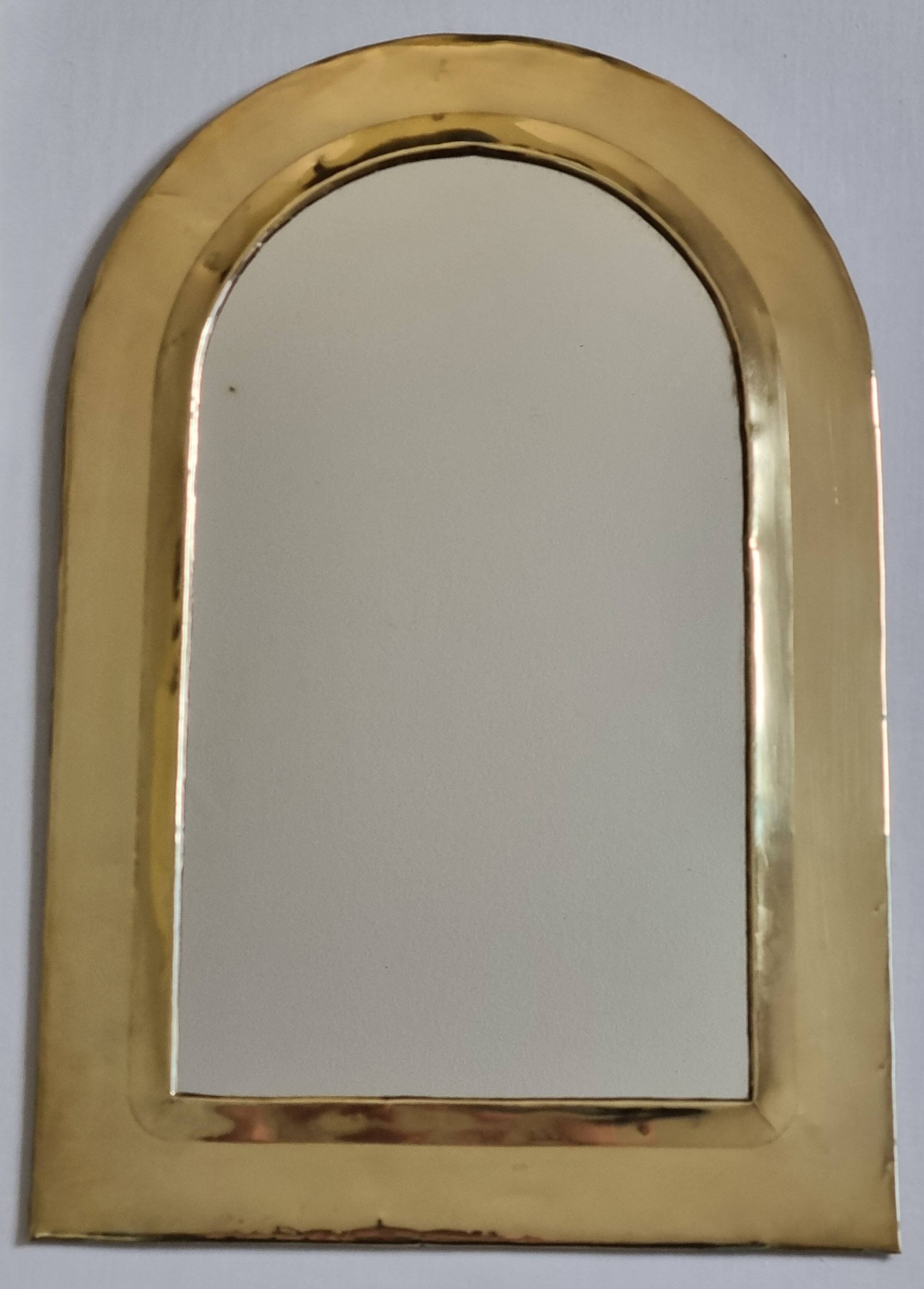 Miroir mural arche en laiton poli, artisanat marocain, 44 x 29 cm