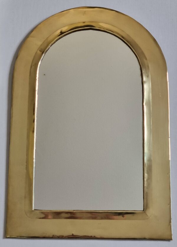 Miroir mural arche en laiton poli, artisanat marocain, 44 x 29 cm