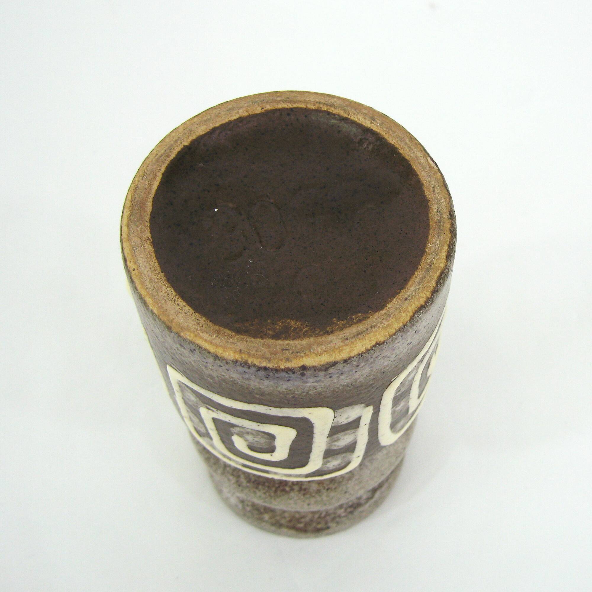 Small brown and beige ceramic vase - VEB Haldensleben - vintage 60s
