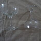 Pair of old crystal champagne glasses wide frieze right foot