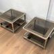 Pair of octagonal chrome side tables with tinted glass tops