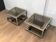 Pair of octagonal chrome side tables with tinted glass tops