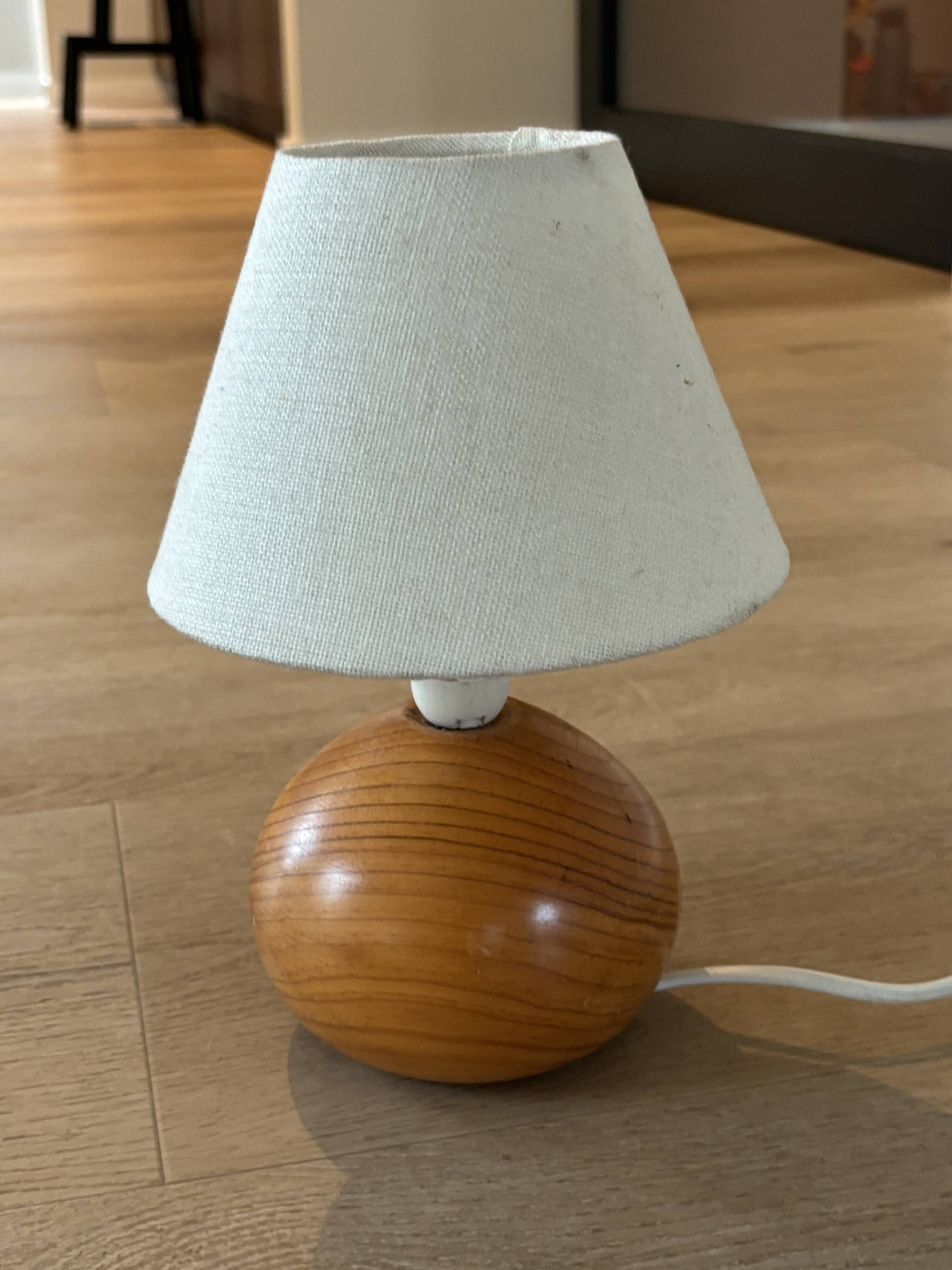 vintage wooden ball lamp small model with fabric shade 80's design